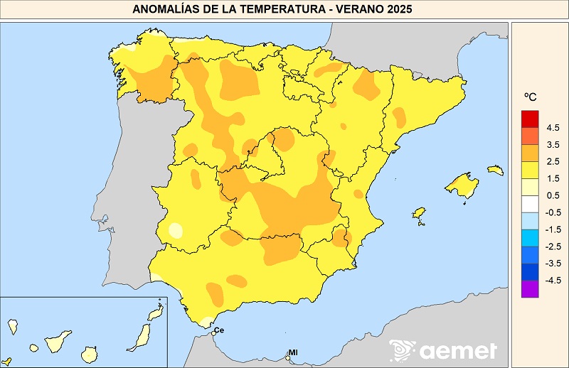 3 mapa temperaturas verano 2025 - El verano de 2025 fue el más cálido de la serie histórica