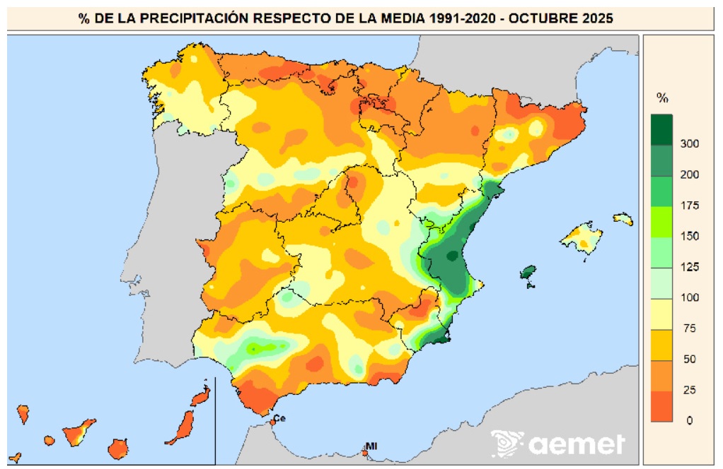 mapa 2 - El mes pasado fue el segundo octubre más seco del siglo XXI