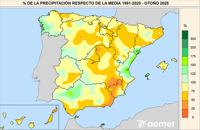 Precipitaciones 2 - El otoño de 2025 fue muy cálido y seco en el conjunto de España