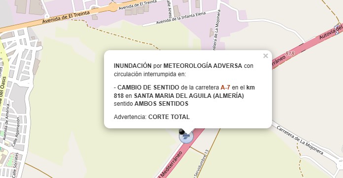 Captura de pantalla 2026 01 28 110604 - Cortan la salida 818 de la A-7 en ambos sentidos a la altura de El Ejido por las fuertes lluvias