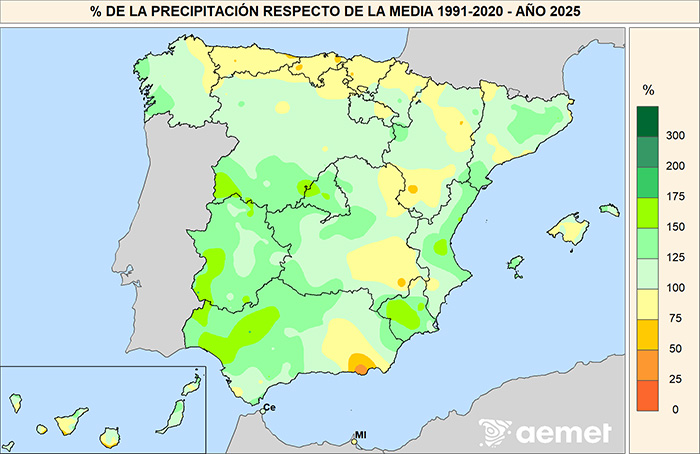 tabla 5 - 2025 fue un año extremadamente cálido y con carácter húmedo en cuanto a lluvias