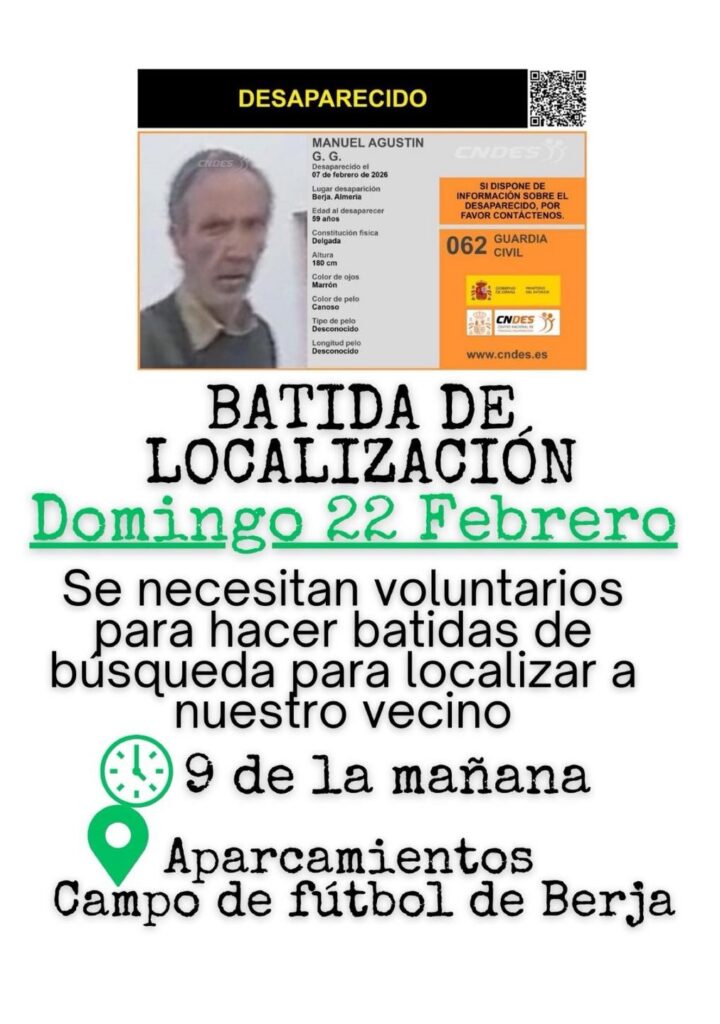 637485619 1307024401462395 2007825816752660541 n - Organizan una nueva batida para buscar a Manuel, vecino de Berja desaparecido hace casi dos semanas