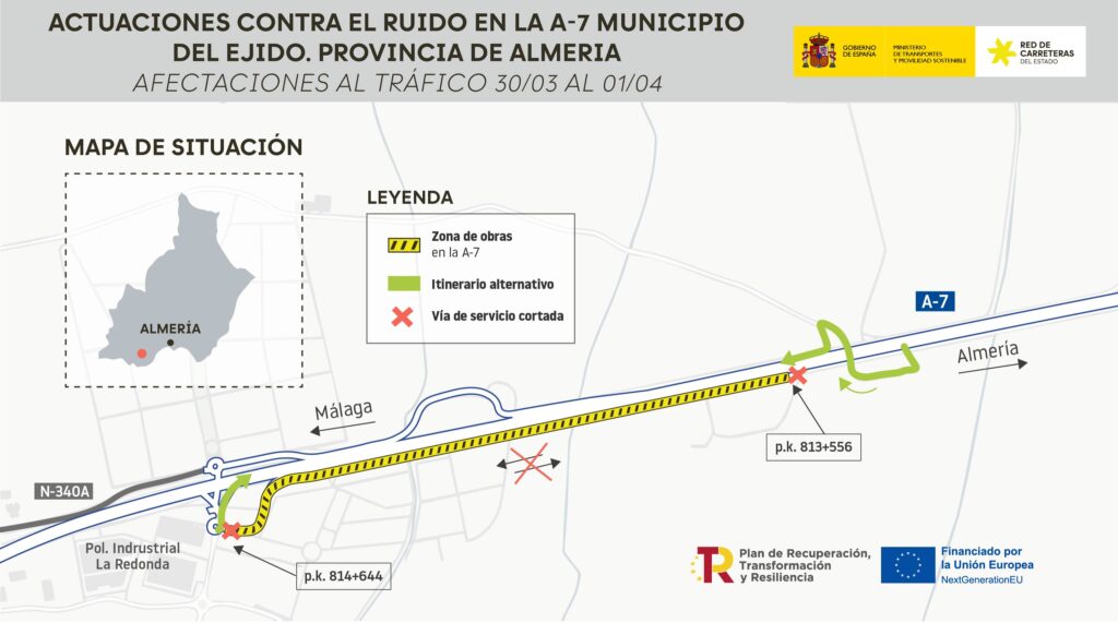 260323 NP ALMERIA Trafico Ruido A 7 El Ejido croquis2 - Nuevos cortes de tráfico en diferentes tramos de la A-7 a la altura de El Ejido por las obras para reducir el ruido 
