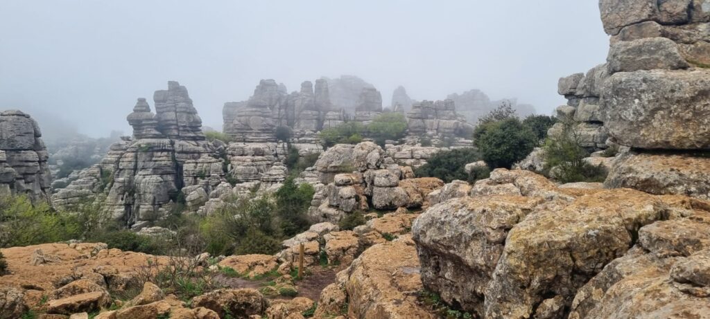 ATT7T0TV - La lluvia brindó a los senderistas vicarios una visión mágica del paisaje kárstico del Torcal de Antequera