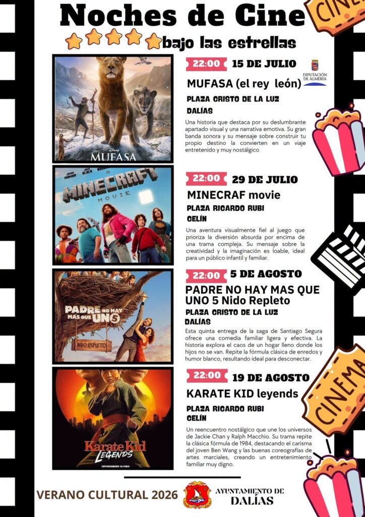 ciclo de cine 2026 - El Cine de Verano regresa a Dalías y Celín con cuatro proyecciones gratuitas para toda la familia