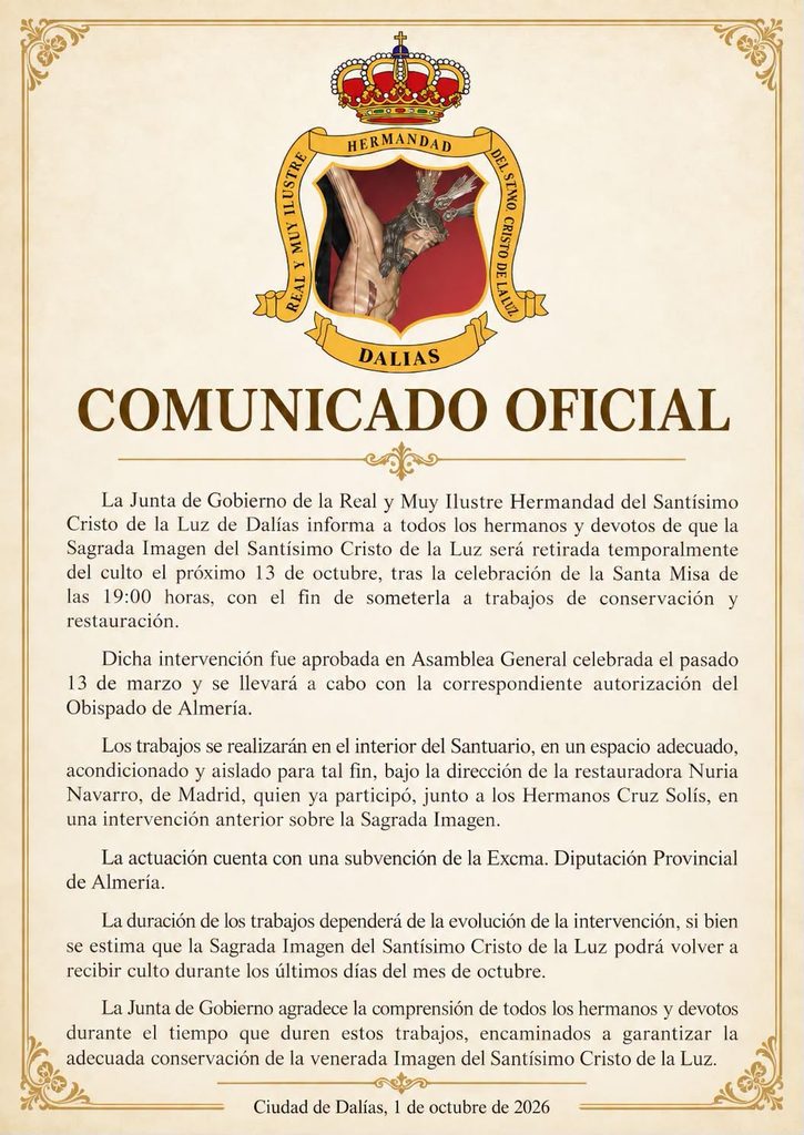830028339 1429489579065890 7978215242863609725 n - El Cristo de la Luz de Dalías se prepara para una puesta a punto