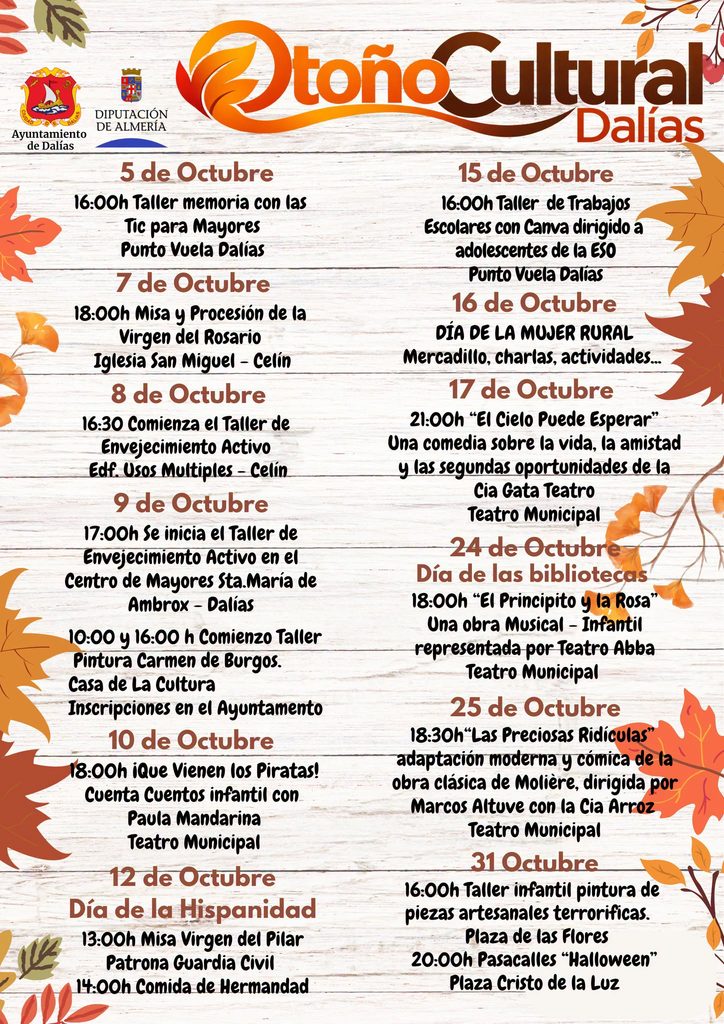 programa octubre cultural dalias 724x1024 1 - El teatro, protagonista de octubre en el Otoño Cultural de Dalías