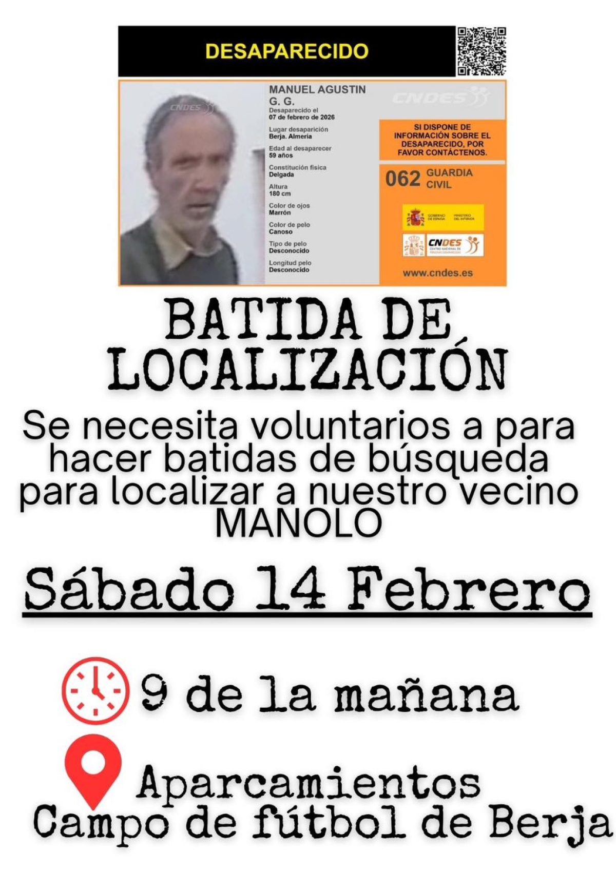 Cartel convocando a participar en la búsqueda. /DC