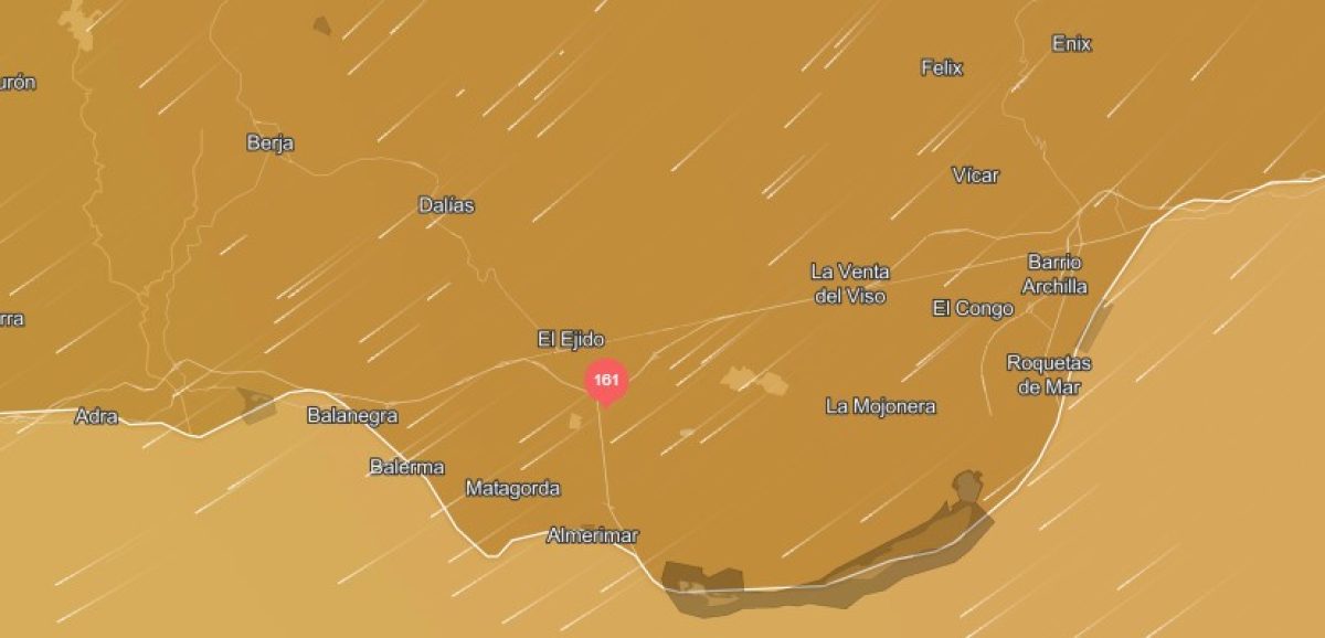 Mapa de la calidad del aire en el Poniente almeriense. /IQAIR