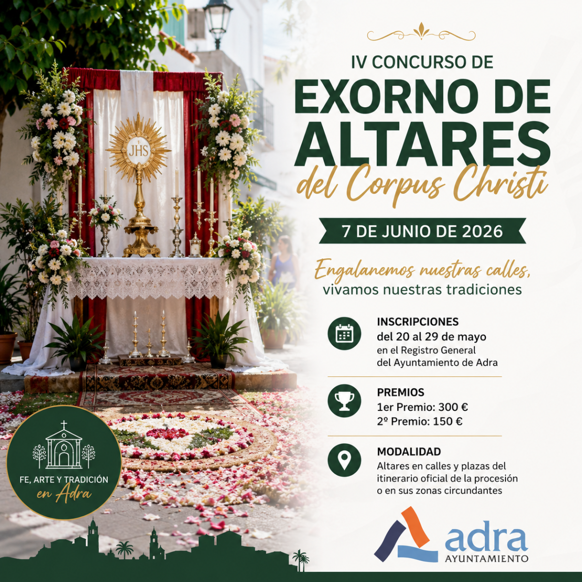 El Ayuntamiento de Adra convoca el IV Concurso de Exorno de Altares del Corpus Christi 2026