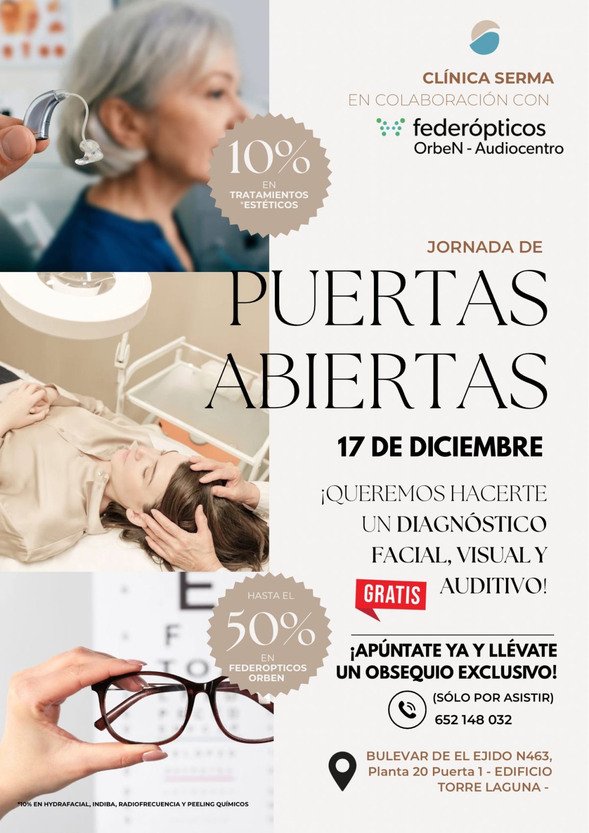 Cartel de las jornadas de Clínica Serma y Federópticos OrbeN Audiocentro