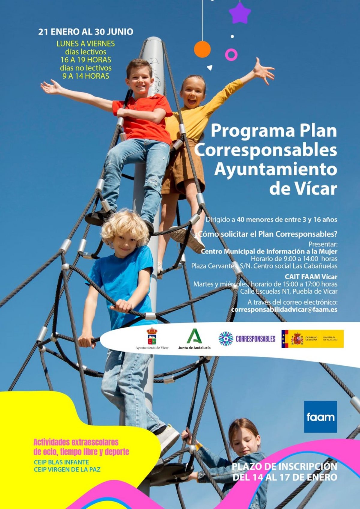 Abierto el plazo de inscripción para la segunda fase del Plan Corresponsables de Vícar