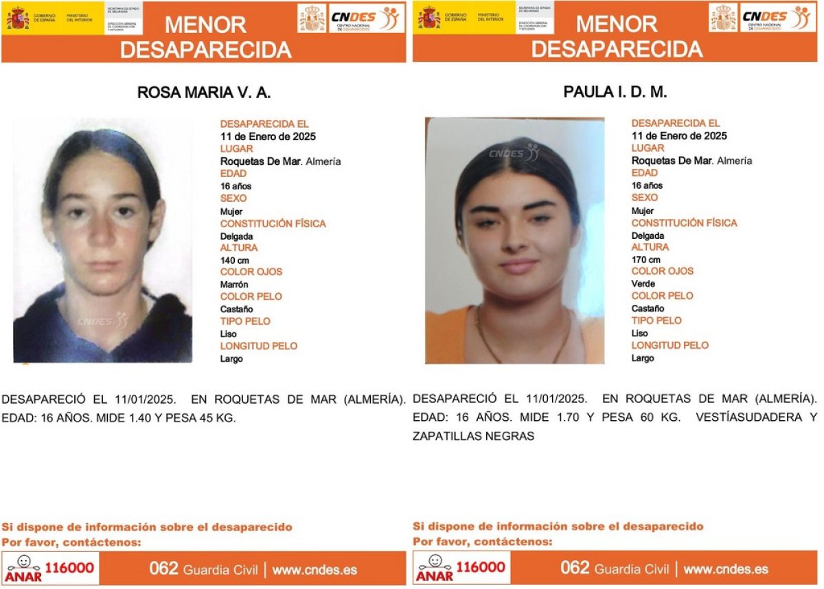 Buscan a dos menores desaparecidas en Roquetas de Mar