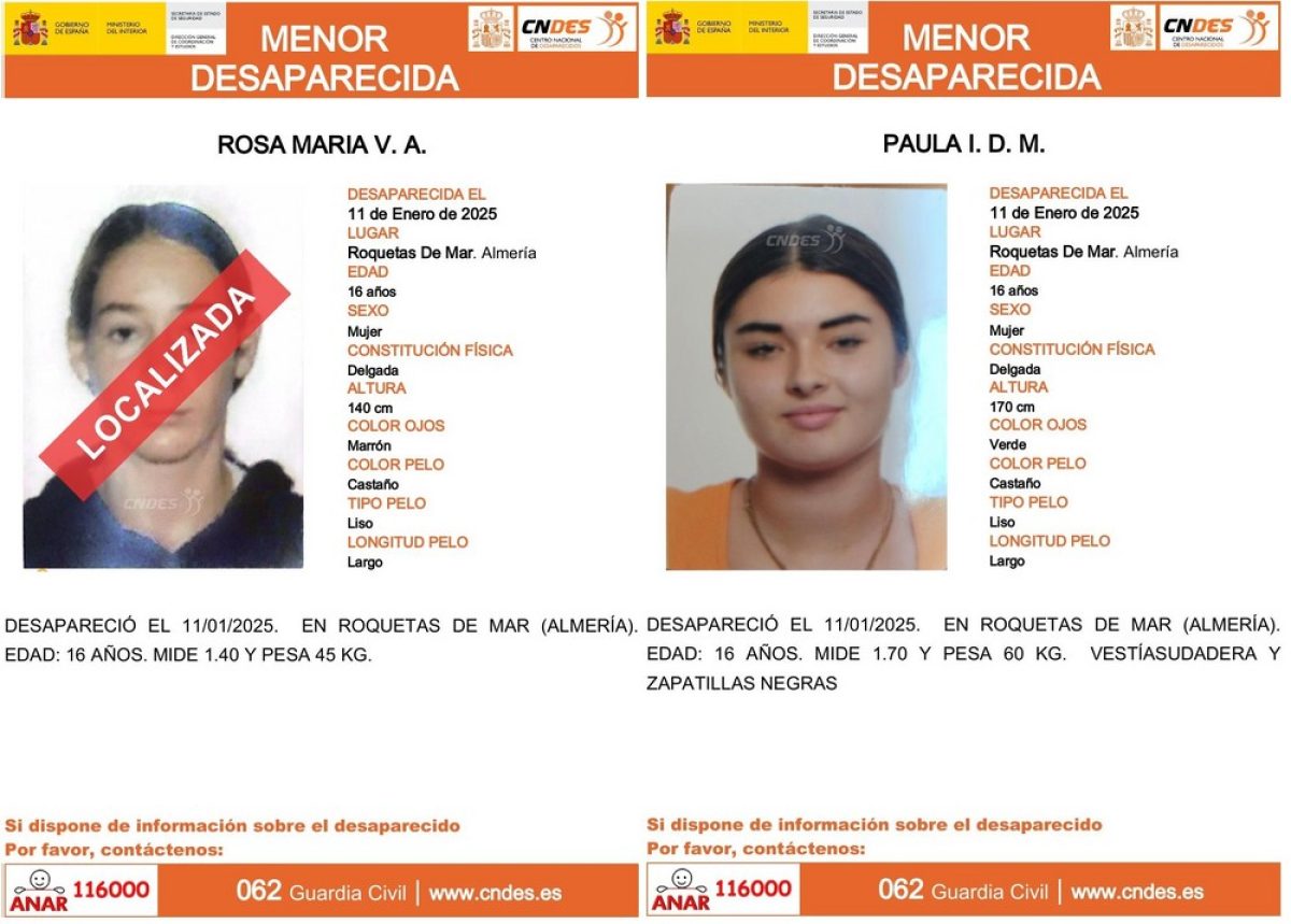 Encuentran a una de las menores desaparecidas en Roquetas de Mar