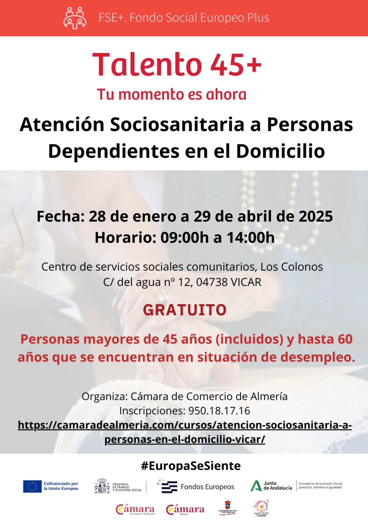 El Programa ERACIS+ del Ayuntamiento de Vícar apuesta por la formación en el ámbito Sociosanitario