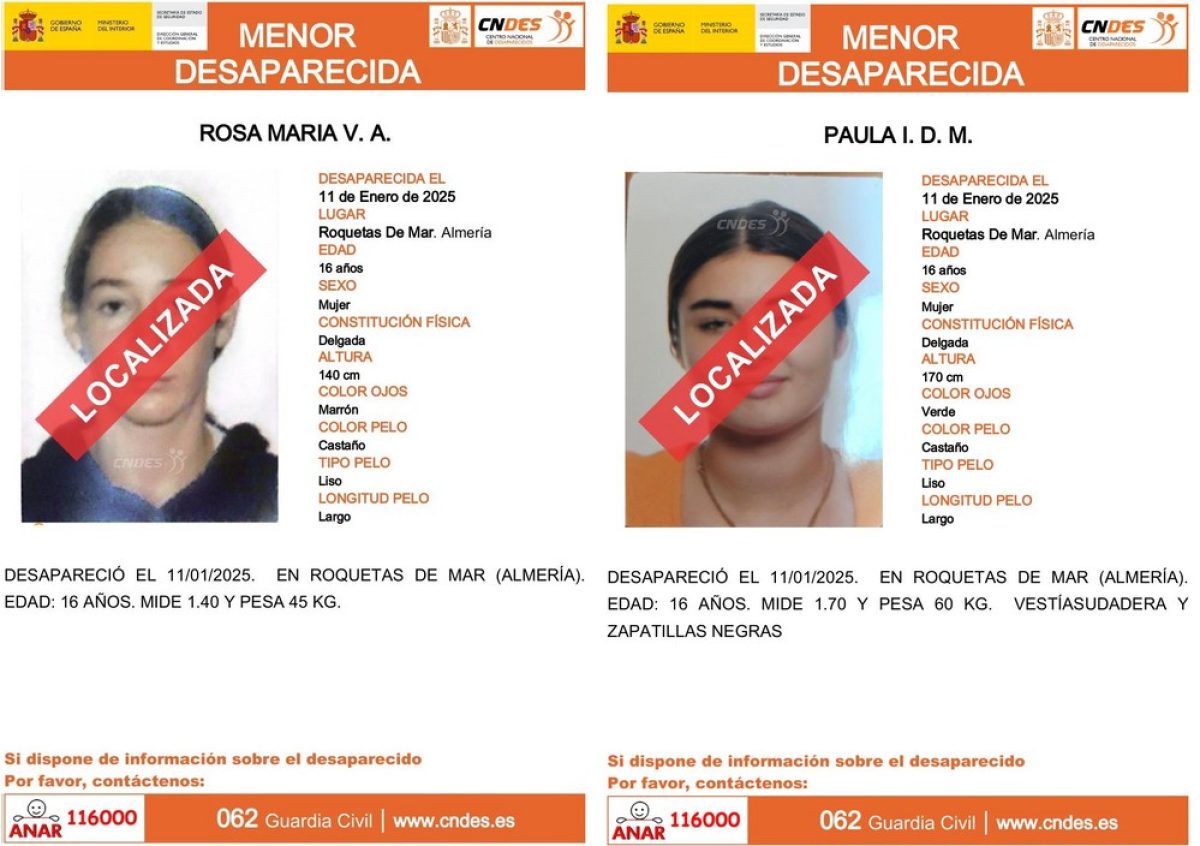 Localizan en buen estado a la menor que seguía desaparecida en Roquetas de Mar