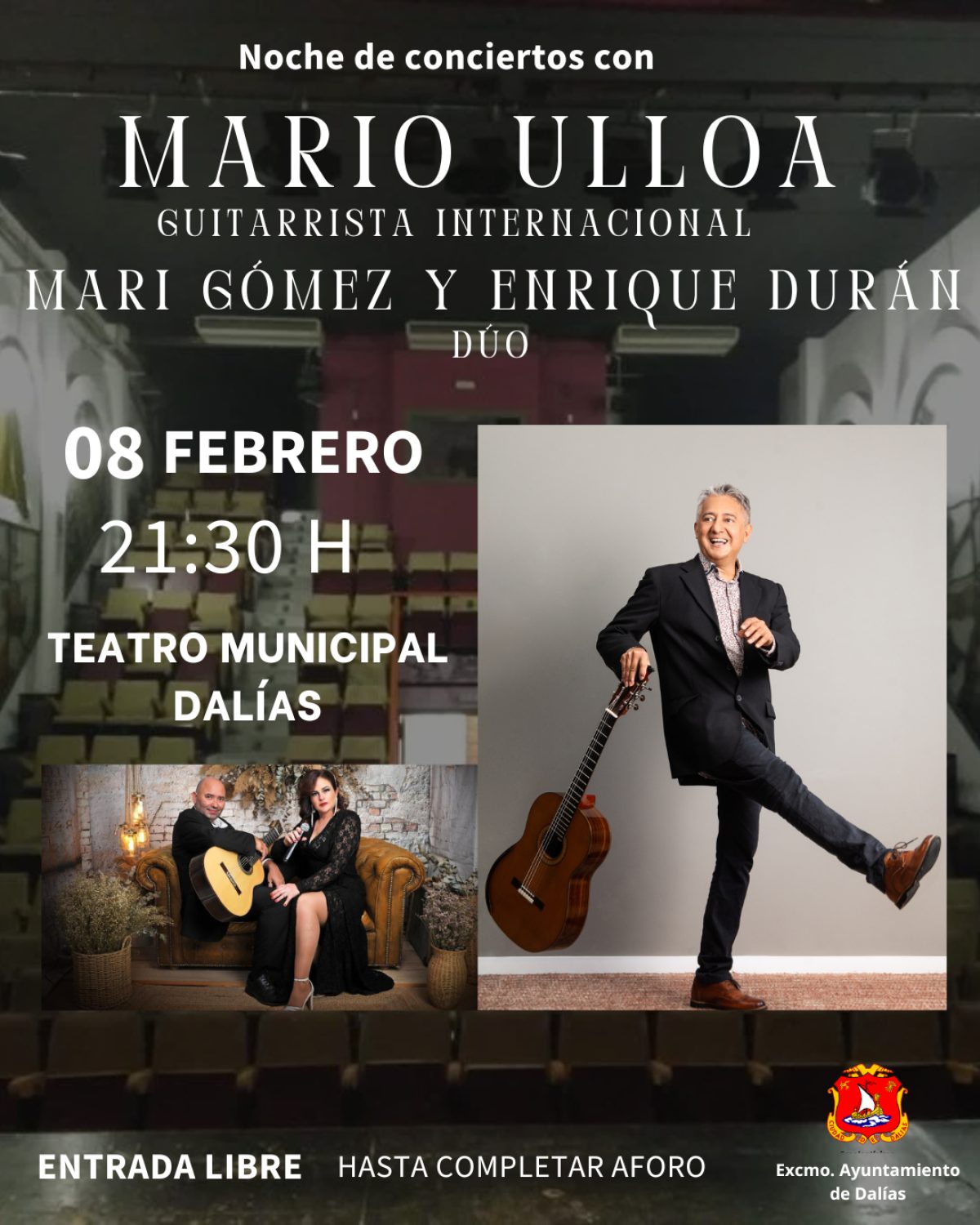 Dalías acoge el concierto del guitarrista Mario Ulloa, Mari Gómez y Enrique Durán