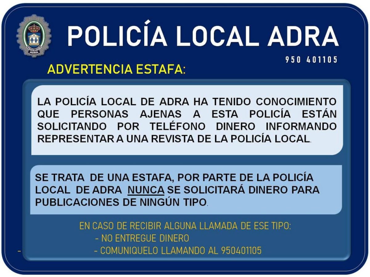 Los vecinos de Adra también también sufren la estafa de la falsa revista policial