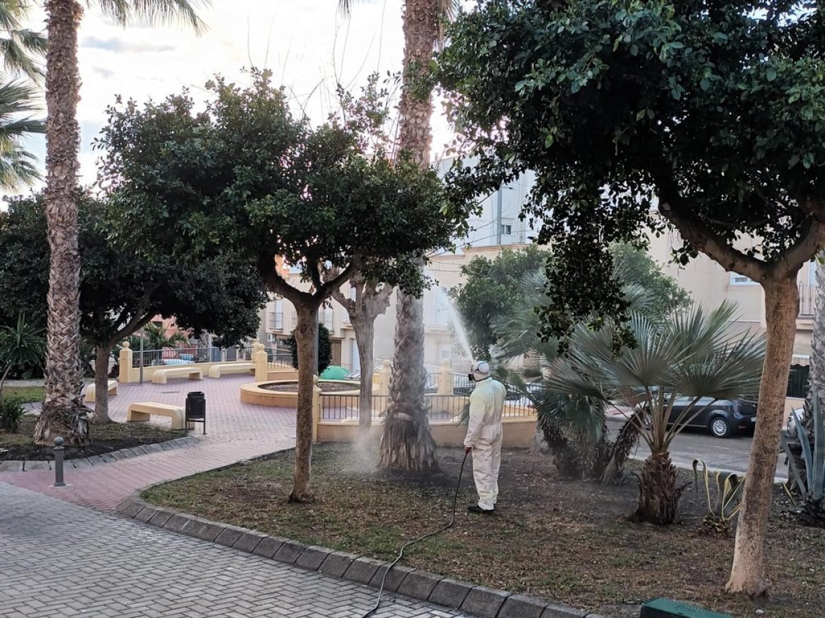 Ayuntamiento de Adra continúa con los servicios de prevención y control de plagas en zonas ajardinadas