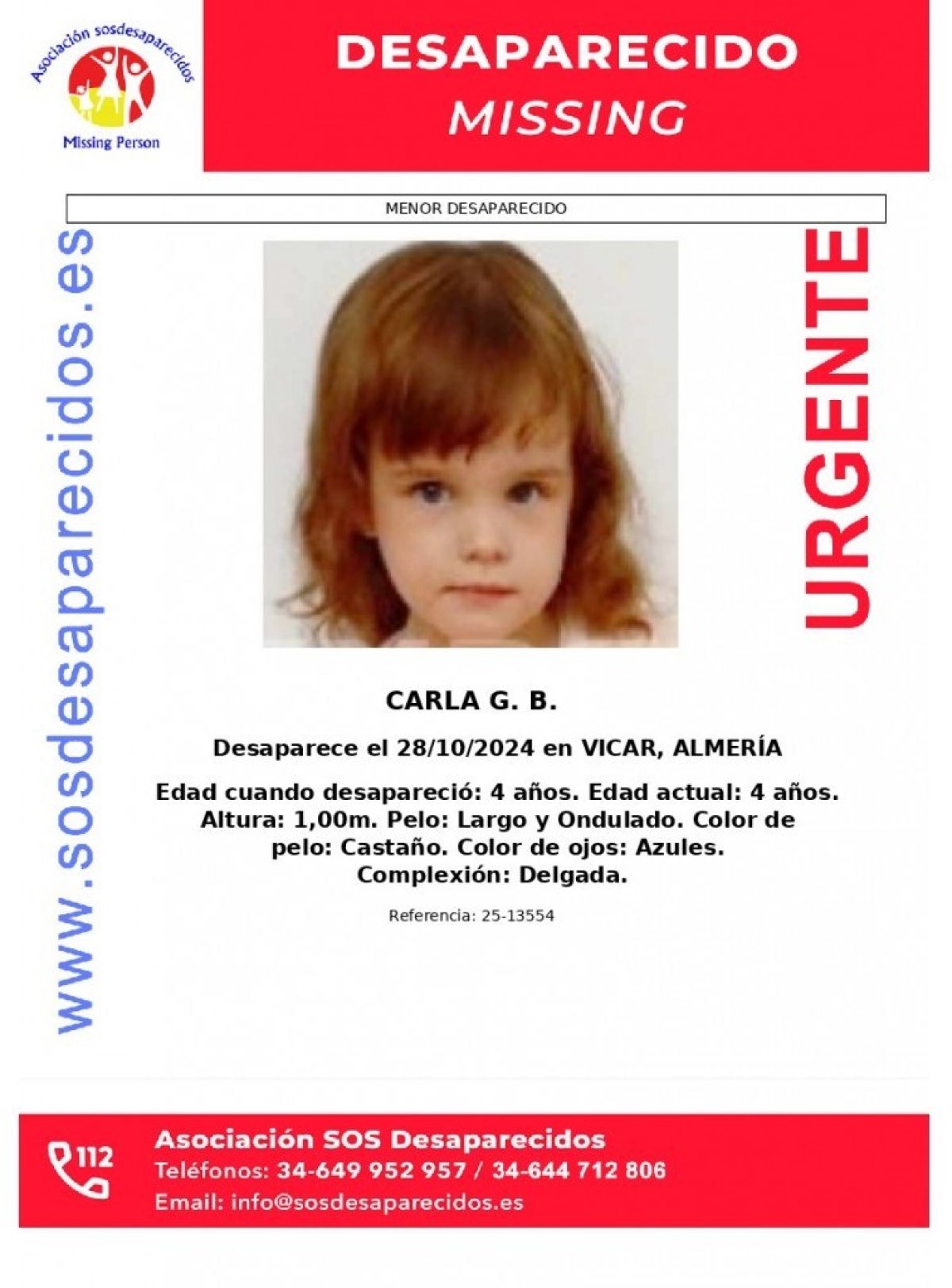 Carla, la pequeña de 4 años que fue vista por última vez en octubre en Vícar