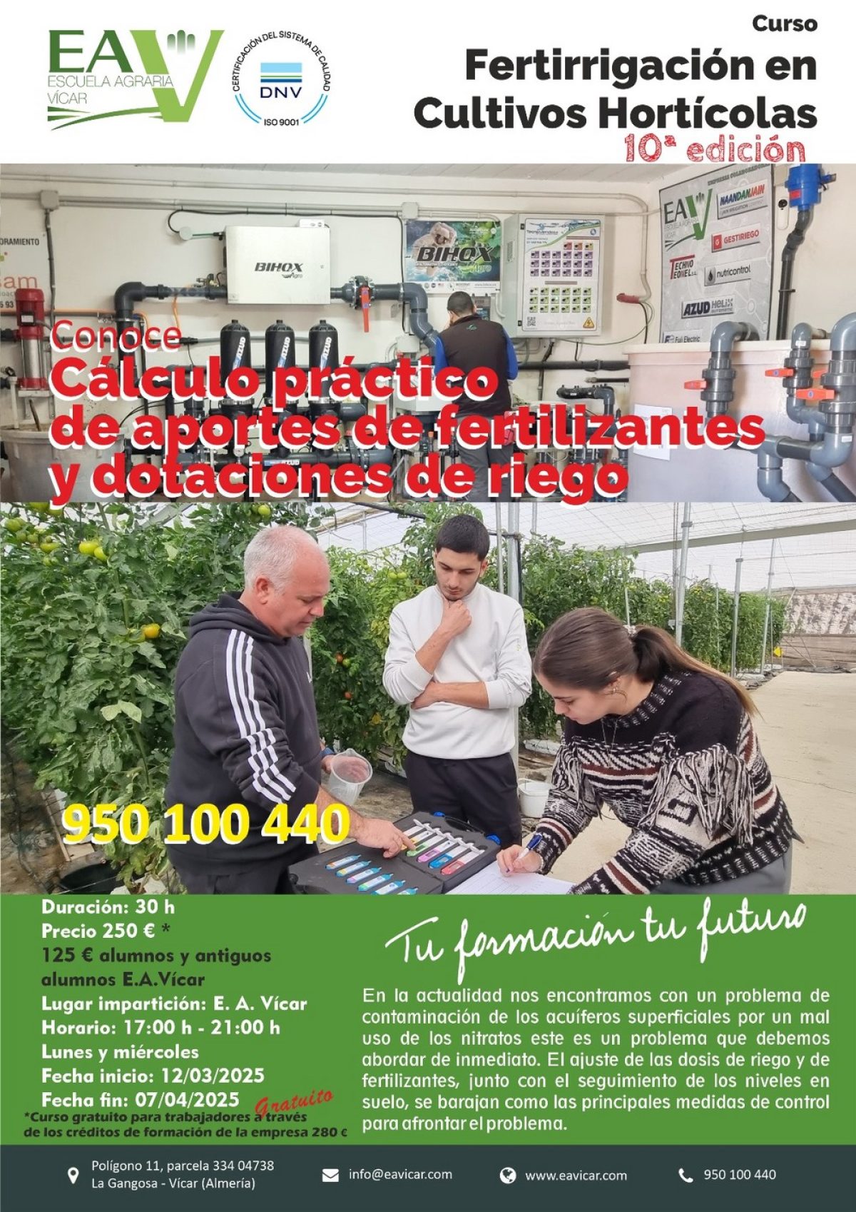 La Escuela Agraria de Vícar programa la décima edición del curso de fertirrigación de cultivos