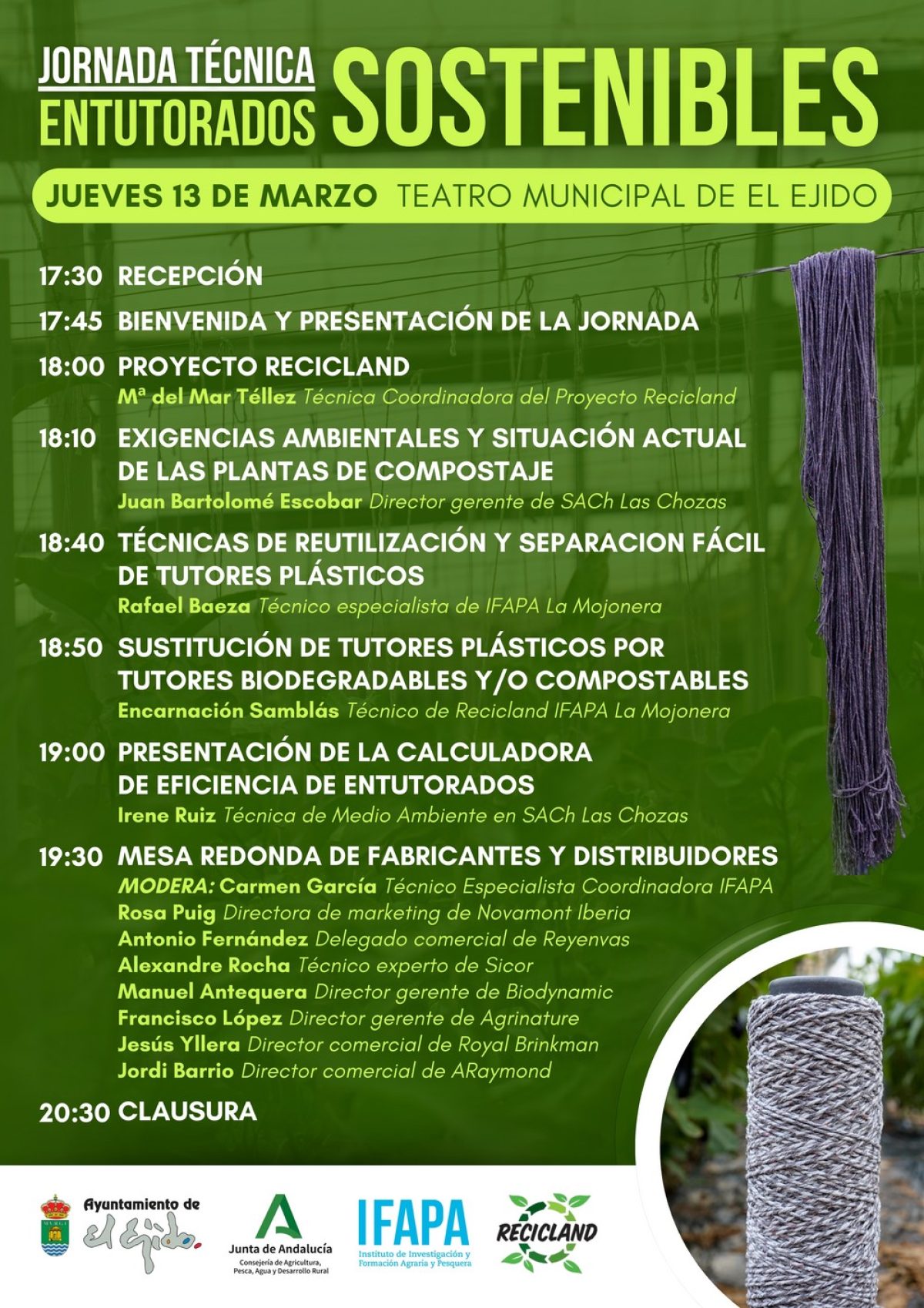 Ayuntamiento de El Ejido, Junta e IFAPA organizan una jornada técnica sobre entutorados sostenibles