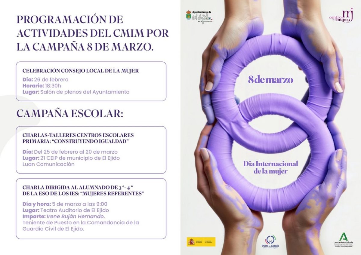 Charlas-talleres, coloquio, exposición, ruta urbana y los Premios Porcia Maura para conmemorar el Día Internacional de la Mujer en El Ejido