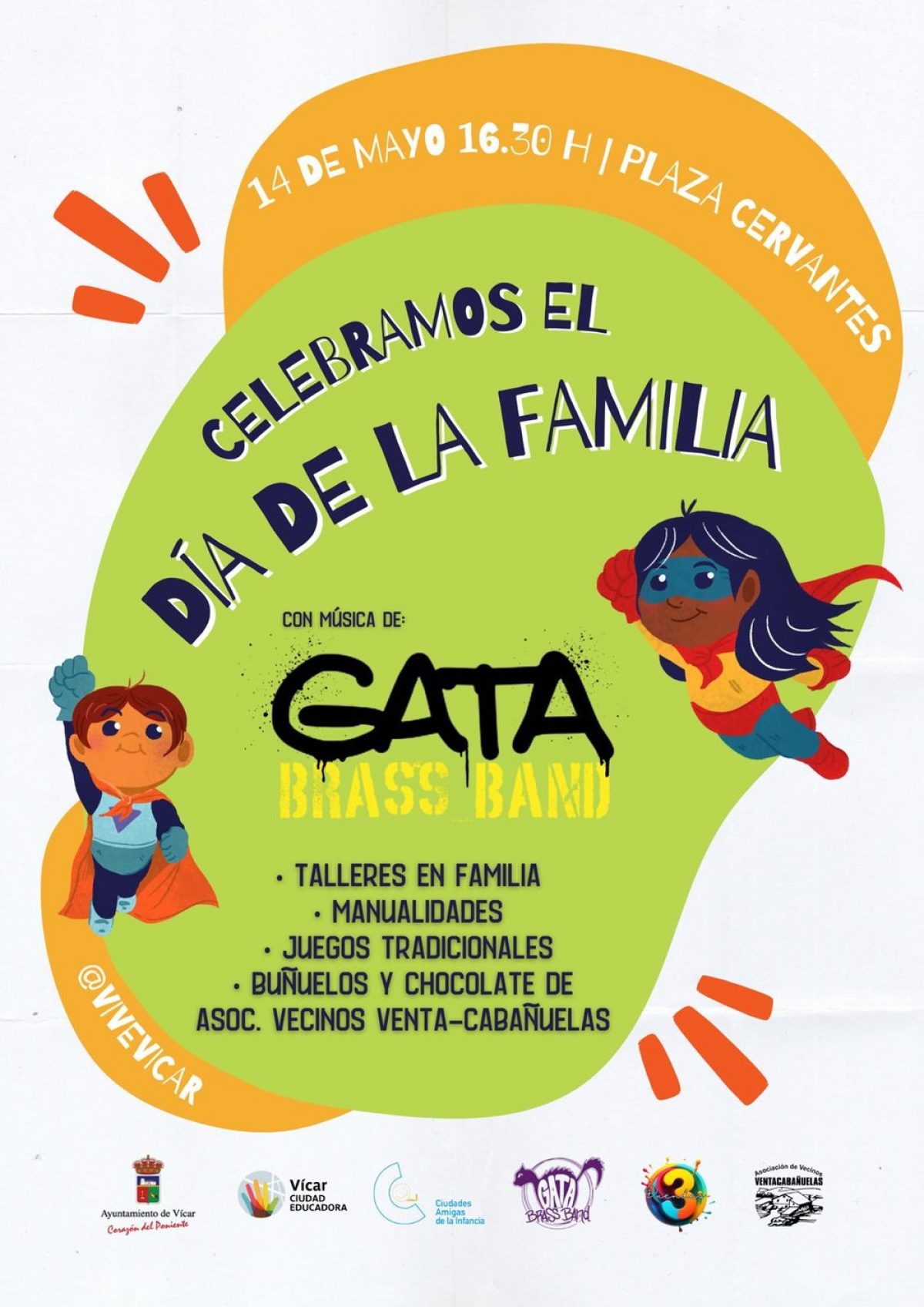 Vícar se suma a la celebración del Día Internacional de las Familias con talleres, juegos y la actuación de Gata Brass Band