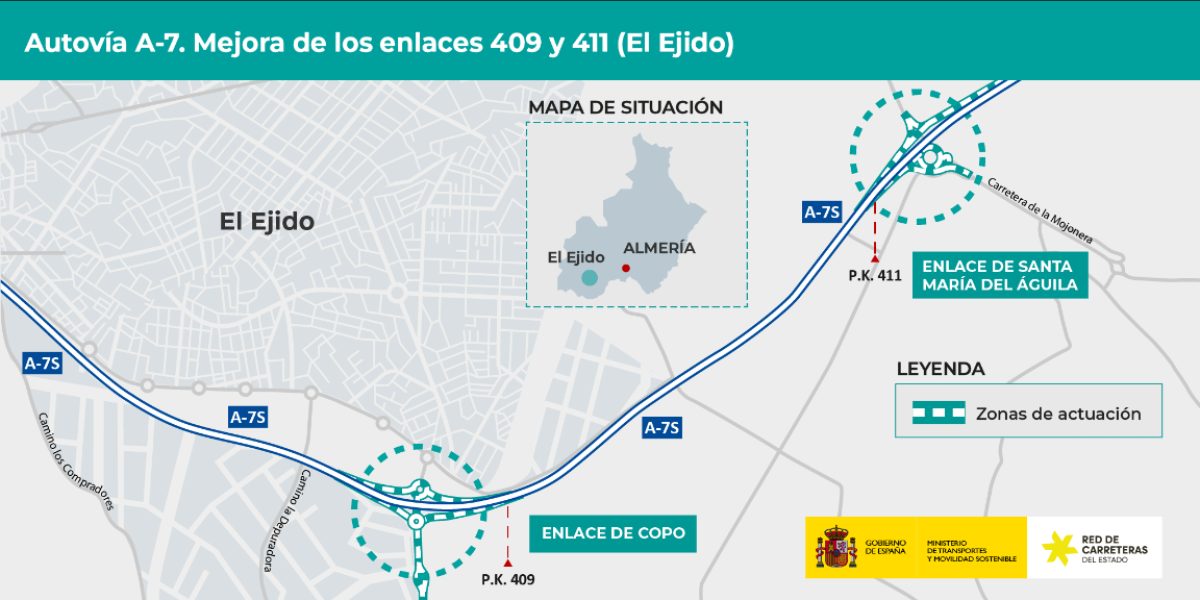 Transportes va a licitar por 13,5 millones de euros la mejora de dos enlaces de la autovía A-7 a su paso por El Ejido