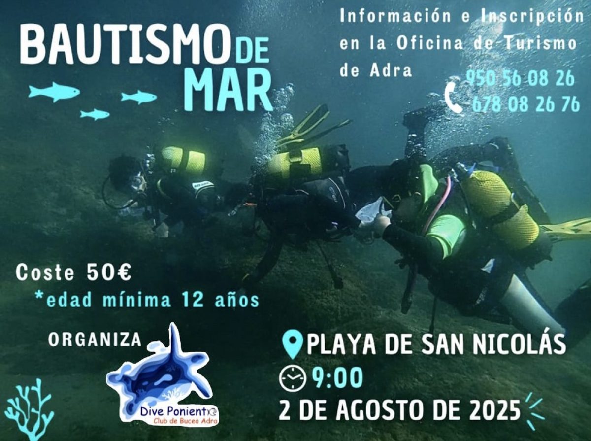Abiertas las inscripciones para conocer el fondo marino de Adra con su tradicional actividad de \'Bautismo de Mar\'