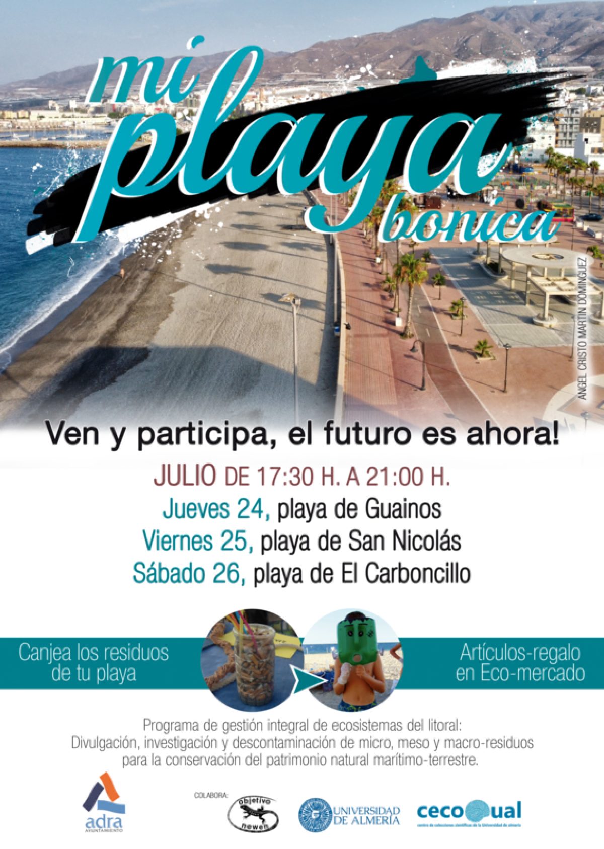 Vuelve a las playas de Adra la campaña de educación ambiental \'Mi Playa Bonica\' los días 24, 25 y 26 de julio
