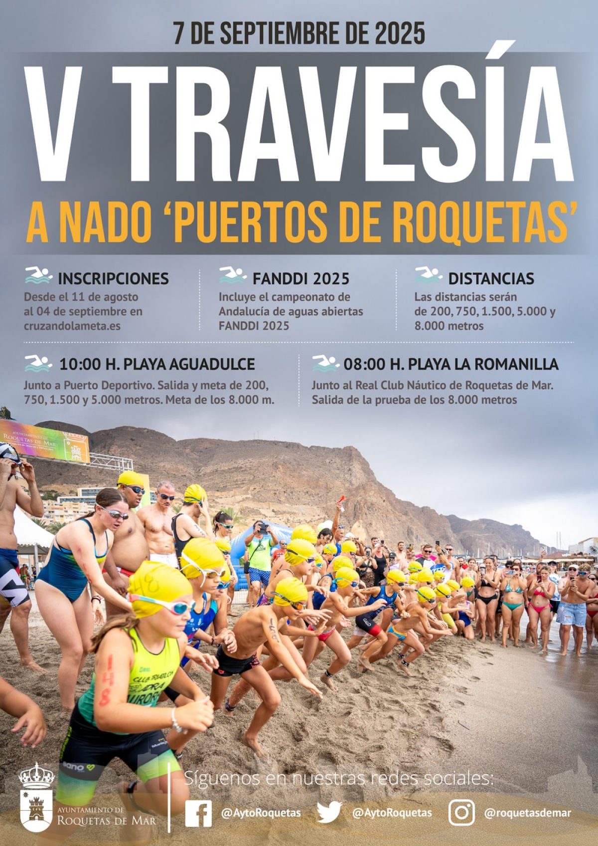 El 7 de septiembre se celebra la V Travesía a Nado \'Puertos de Roquetas\'